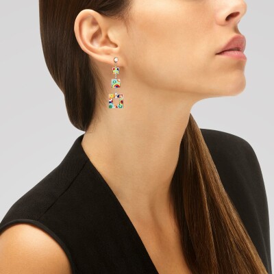 Boucles d'oreilles pendantes Una Storia Bahia en argent rhodié et oxydes de zirconium