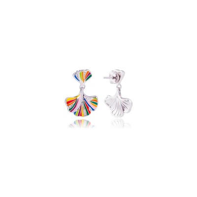 Boucles d'oreilles pendantes Una Storia Ginkgo en argent rhodié et oxydes de zirconium