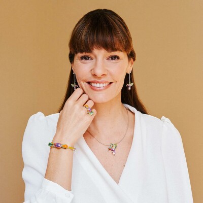 Boucles d'oreilles pendantes Una Storia Colibri en argent rhodié et oxydes de zirconium
