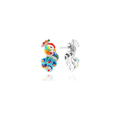 Boucles d'oreilles Una Storia Paon en argent rhodié et oxydes de zirconium
