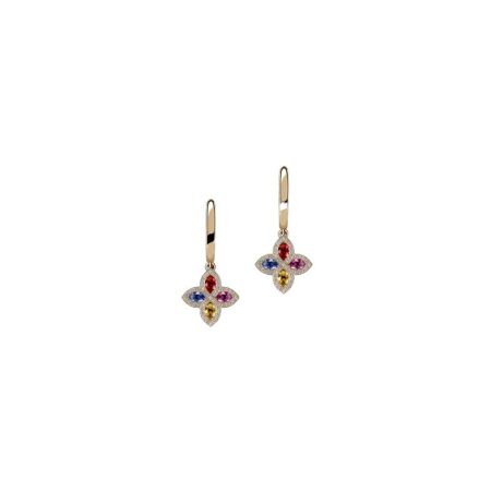 Boucles d'oreilles Waskoll Flamme en or rose et saphirs multicolores