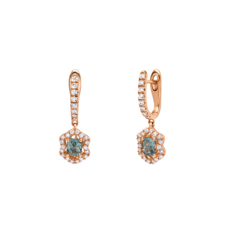 Boucles d'oreilles New Miss en or rose, saphirs verts et diamants