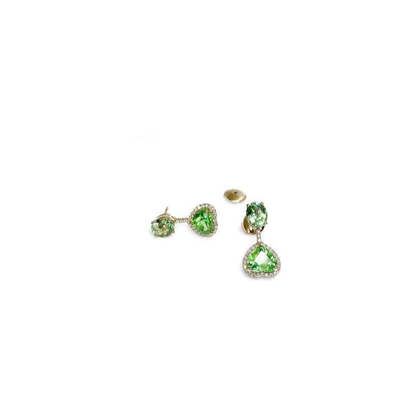Boucles d’oreilles Isabelle Barrier en or rose, diamants de 0.25ct et tourmaline verte de 6.96cts
