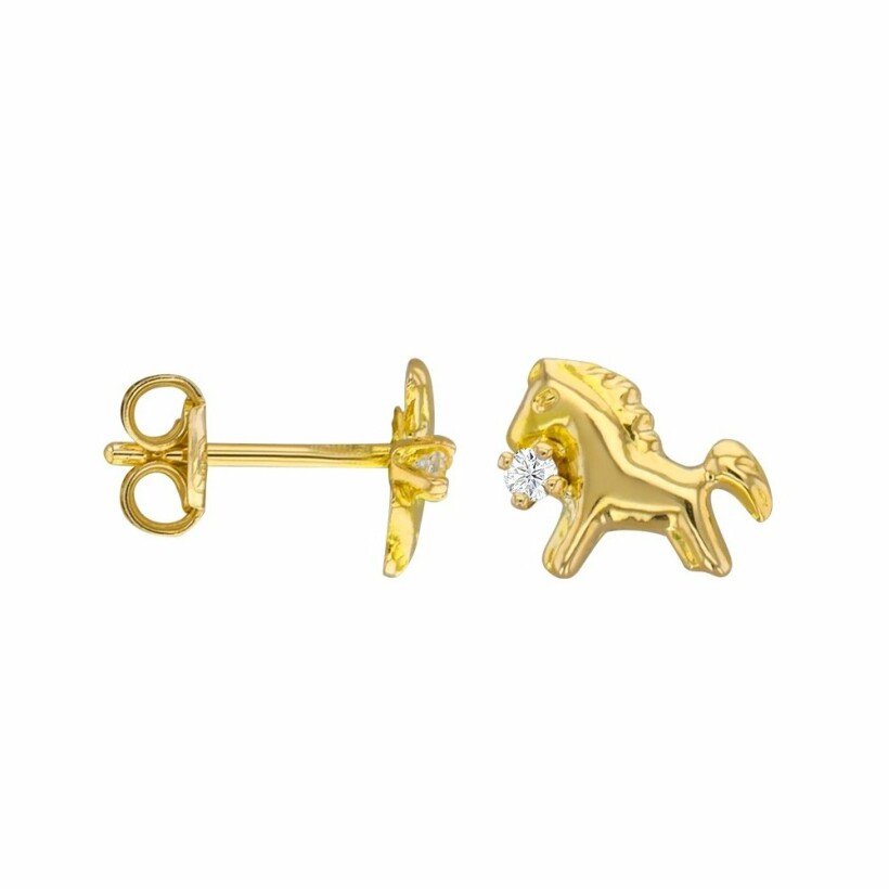 Boucles d'oreilles cheval en or jaune et oxydes de zirconium
