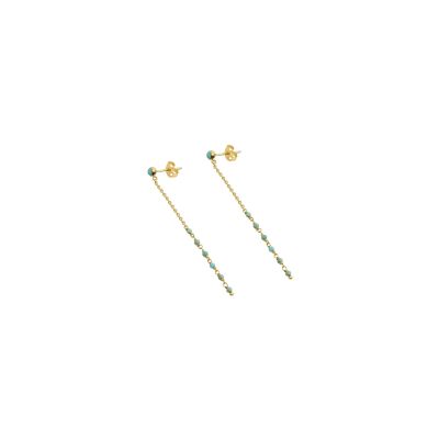 Boucles d'oreilles Une A Une Pondichery en laiton doré et turquoise