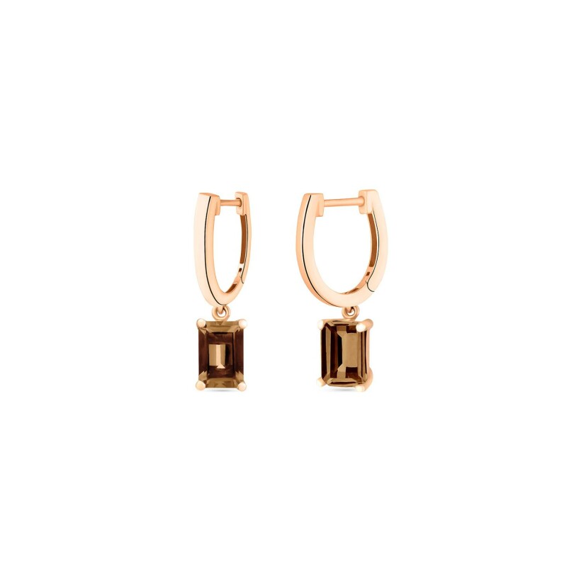 GINETTE NY COCKTAIL pendant earrings, rose gold and smoked quartz