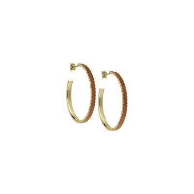 Boucles d'oreilles créoles Annah Cruz Cuir Camel en plaqué or