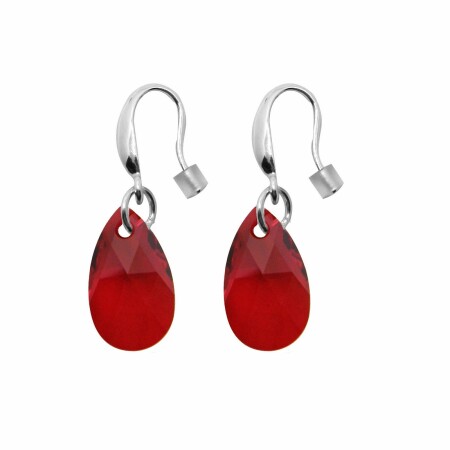 Boucles d'oreilles Indicolite Larme en argent et cristaux rouges