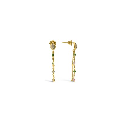 Boucles d'oreilles Orus Bijoux en argent doré, tourmaline et quartz fumé