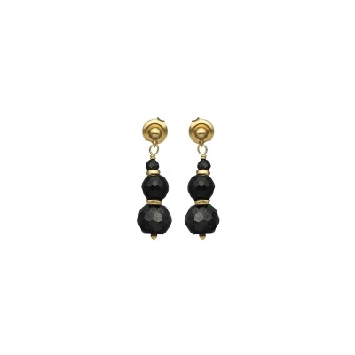Boucles d'oreilles Orus Bijoux en argent doré et spinelle noire