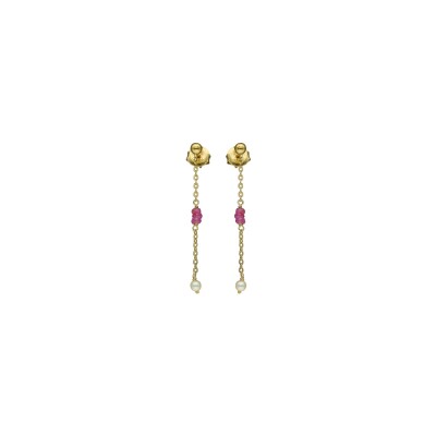 Boucles d'oreilles Orus Bijoux en argent doré, perle d'eau douce et rubis