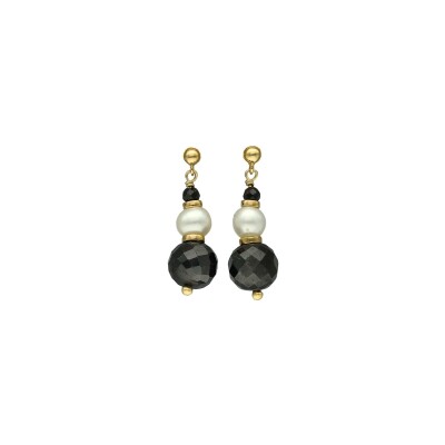 Boucles d'oreilles Orus Bijoux en argent doré et spinelle noire