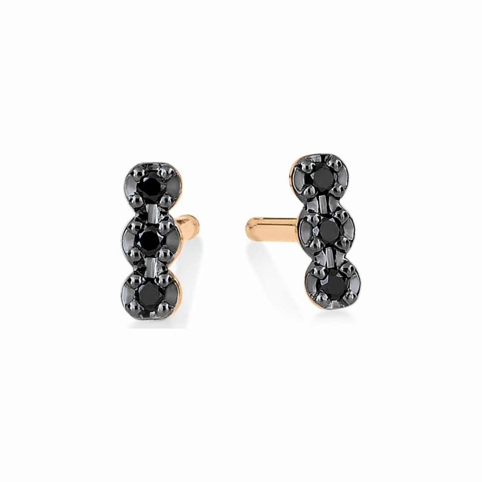 Boucles d'oreilles GINETTE NY BLACK DIA ICONS en or rose et diamant noir