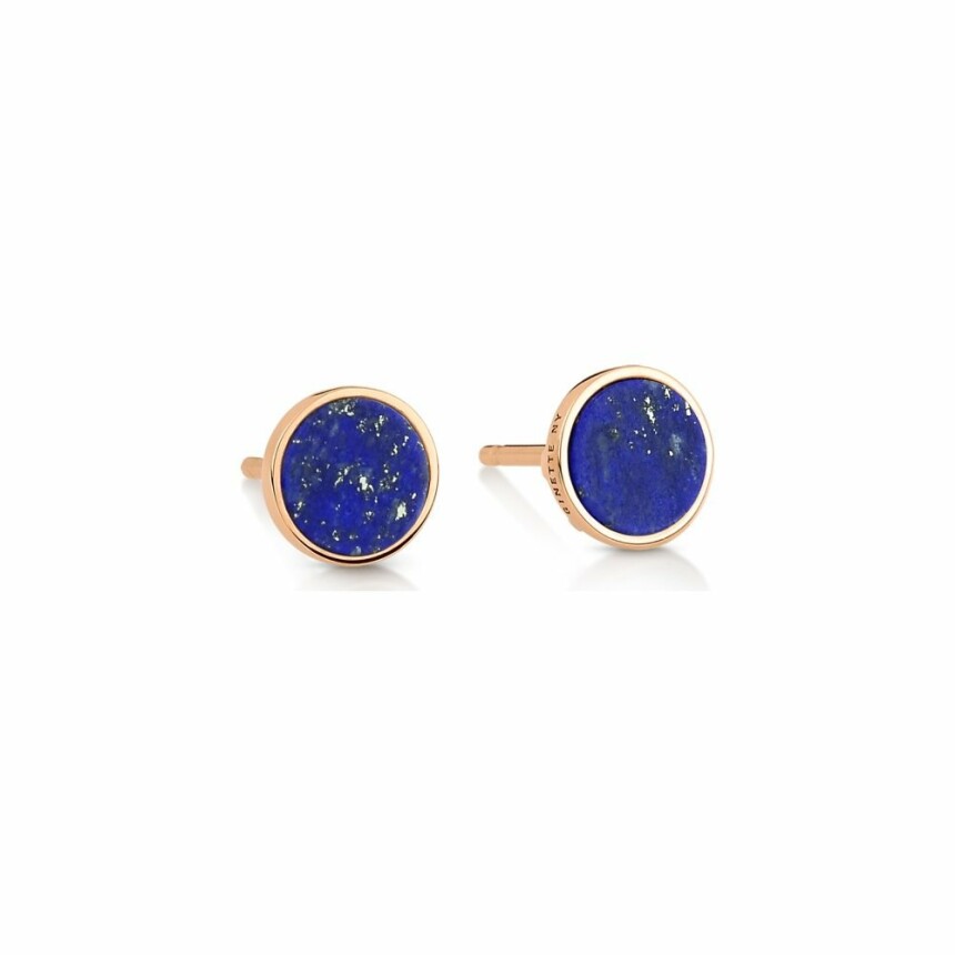 Boucles d'oreilles Ginette NY EVER Disc en or rose et lapis lazulis