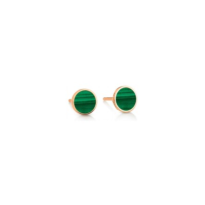 Boucles d'oreilles Ginette NY EVER DISC en or rose et malachite