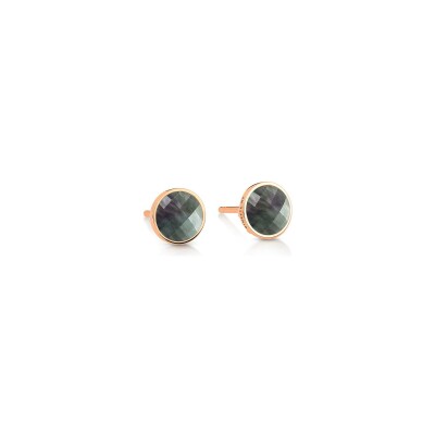 Boucles d'oreilles Ginette NY EVER en or rose et nacre noire