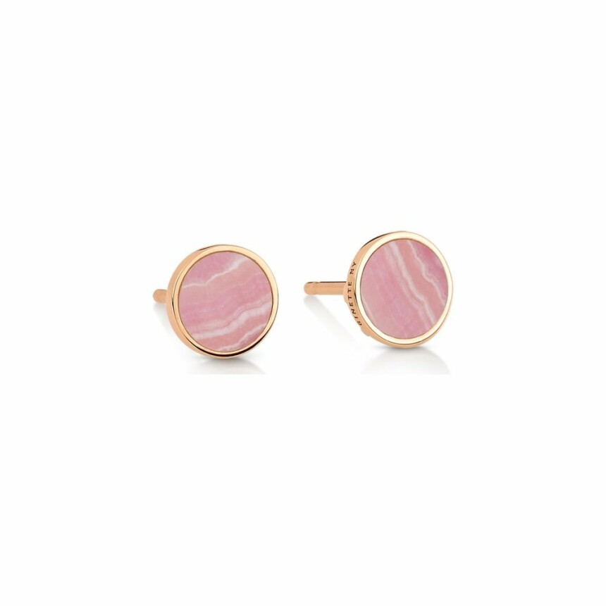 Boucles d'oreilles Ginette NY EVER disc studs en rhodocrosite et or rose