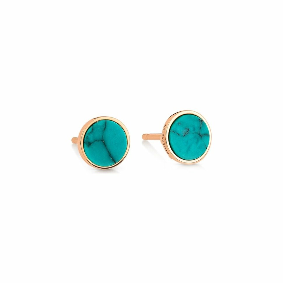 Boucles d'oreilles Ginette NY EVER en or rose et turquoise