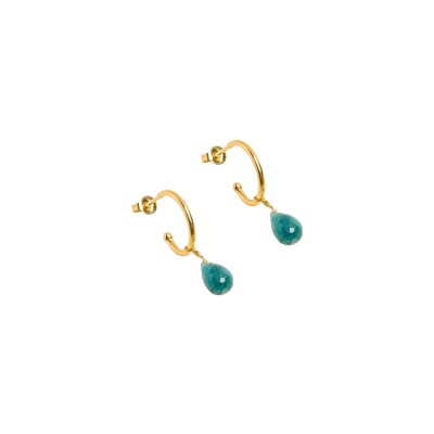 Boucles d'oreilles Une A Une Goutte en laiton doré et béryl emeraude
