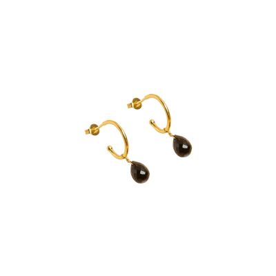 Boucles d'oreilles Une A Une Goutte en laiton doré et onyx noir