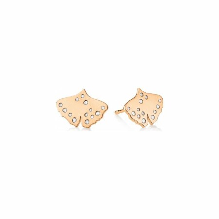 Boucles d'oreilles pendantes Ginette NY GINGKO en or rose et diamants