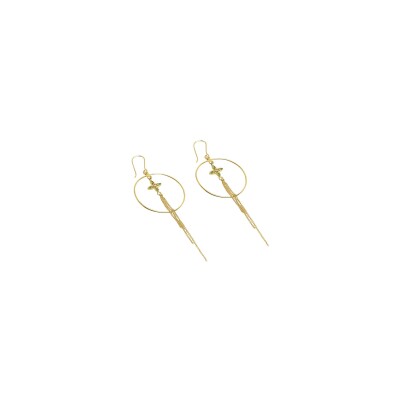Boucles d'oreilles Une A Une Inde en laiton doré et béryl emeraude