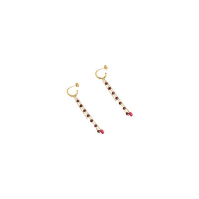 Boucles d'oreilles Une A Une Inde en laiton doré et grenat