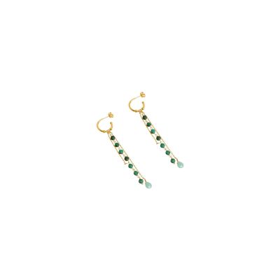 Boucles d'oreilles Une A Une Inde en laiton doré et béryl emeraude