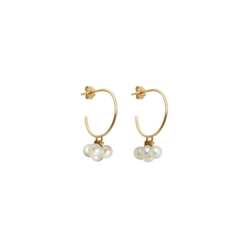 Boucles d'oreilles créoles Claverin Bouquets of Pearls en or jaune et perles blanches 3.5/4mm