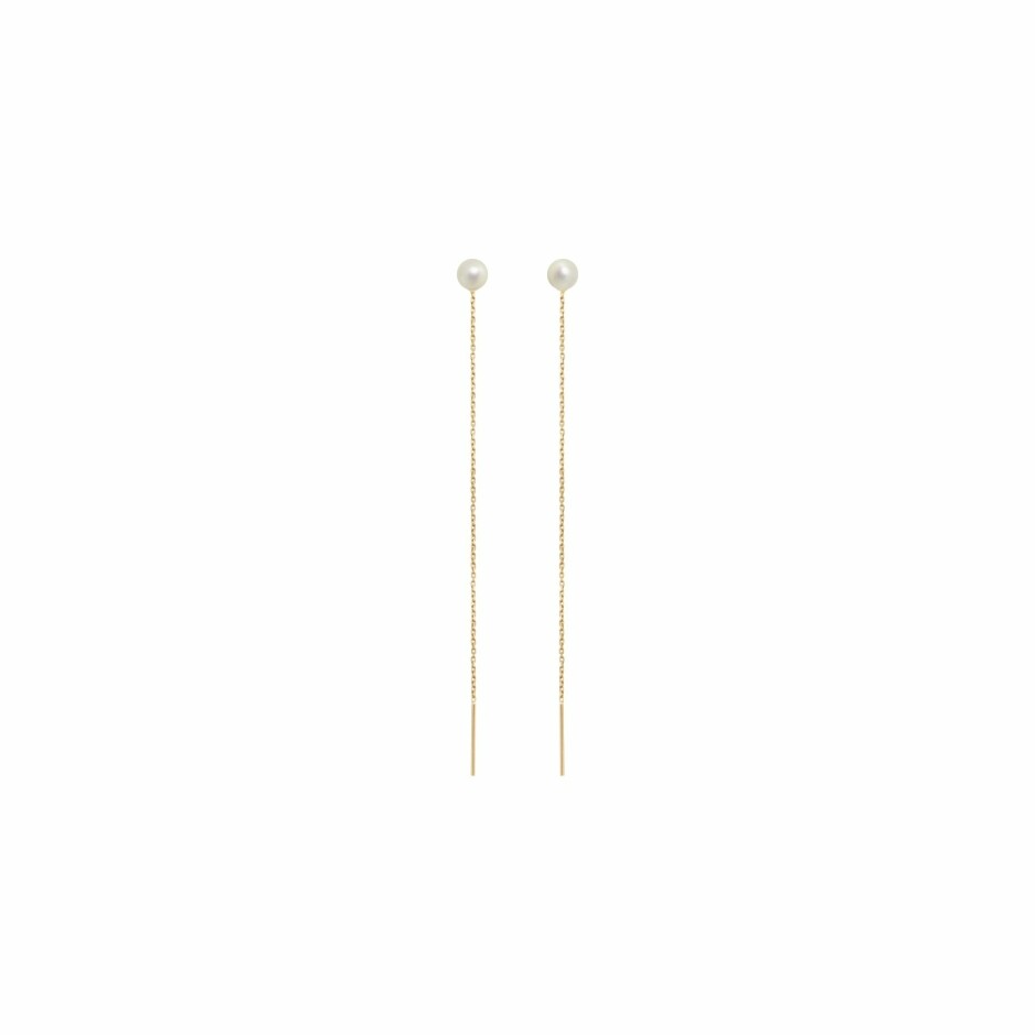 Boucles d'oreilles Claverin Pure long simply en or jaune et perles blanches