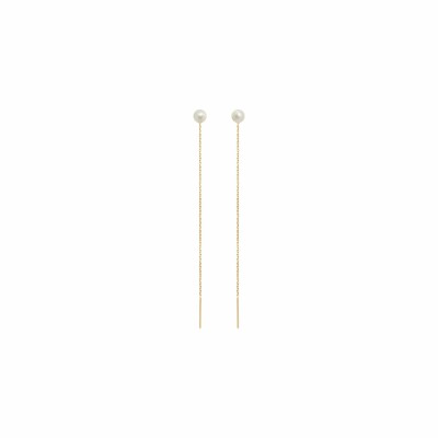 Boucles d'oreilles Claverin Pure long simply en or jaune et perles blanches