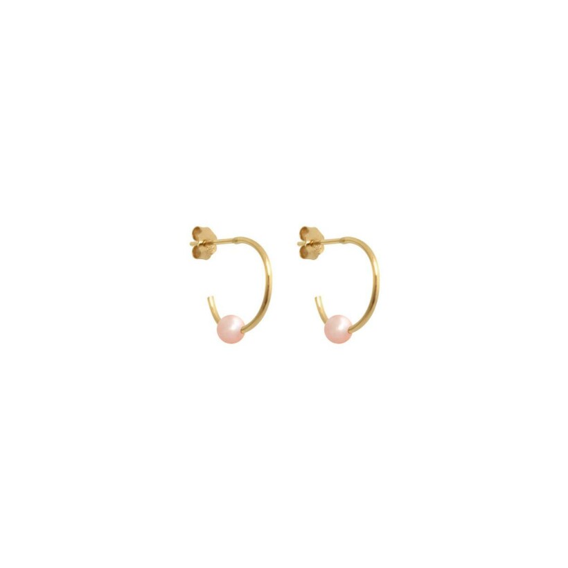 Boucles d'oreilles Claverin Open Hoops en or jaune et perle rose