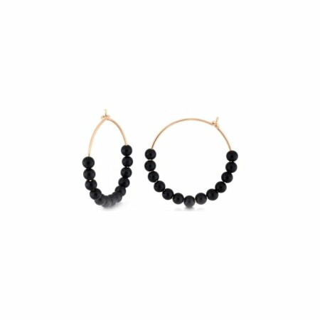 Boucles d'oreilles pendantes Ginette NY MARIA en or rose et onyx