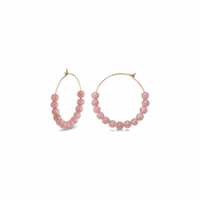 Boucles d'oreilles pendantes Ginette NY MARIA hoops en rhodocrosite et or rose