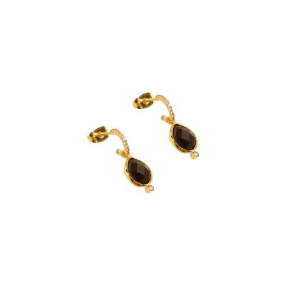 Boucles d'oreilles Une A Une Pondichery en laiton doré et onyx noir