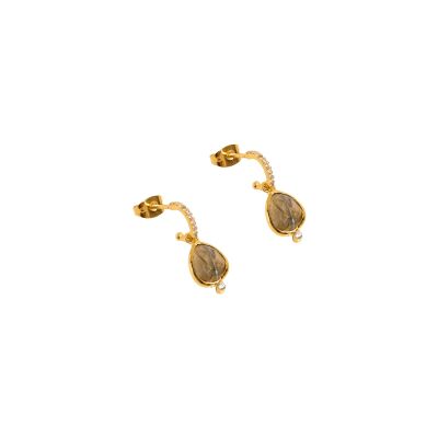 Boucles d'oreilles Une A Une Pondichery en laiton doré et labradorite