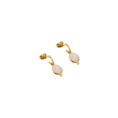 Boucles d'oreilles Une A Une Pondichery en laiton doré et pierre de lune