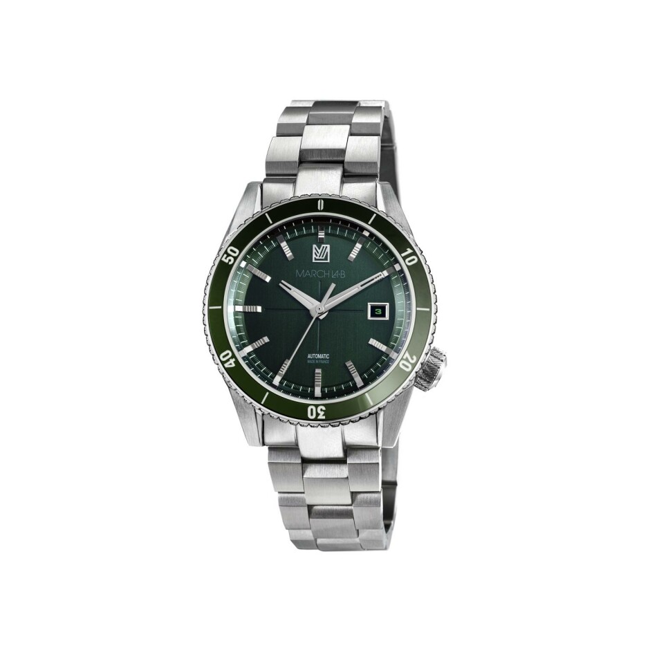 Montre March LA.B BONZER AUTOMATIQUE 41 MM - DOUBLE GREEN - Acier Brossé 3 Maillons