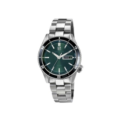 Montre March LA.B BONZER ELECTRIQUE 41 MM - FOREST - Acier Brossé 3 Maillons