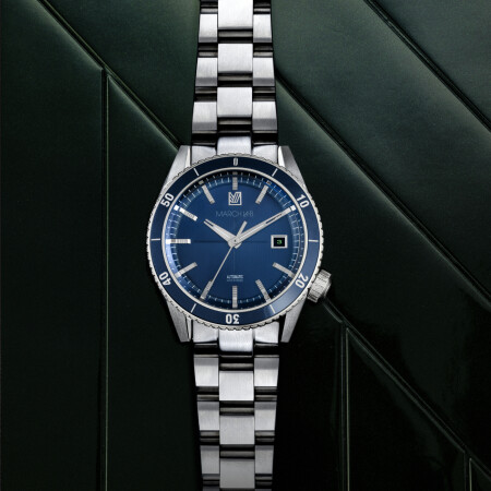 Montre March LA.B BONZER AUTOMATIQUE 41 MM - DOUBLE BLUE - Acier Brossé 3 Maillons