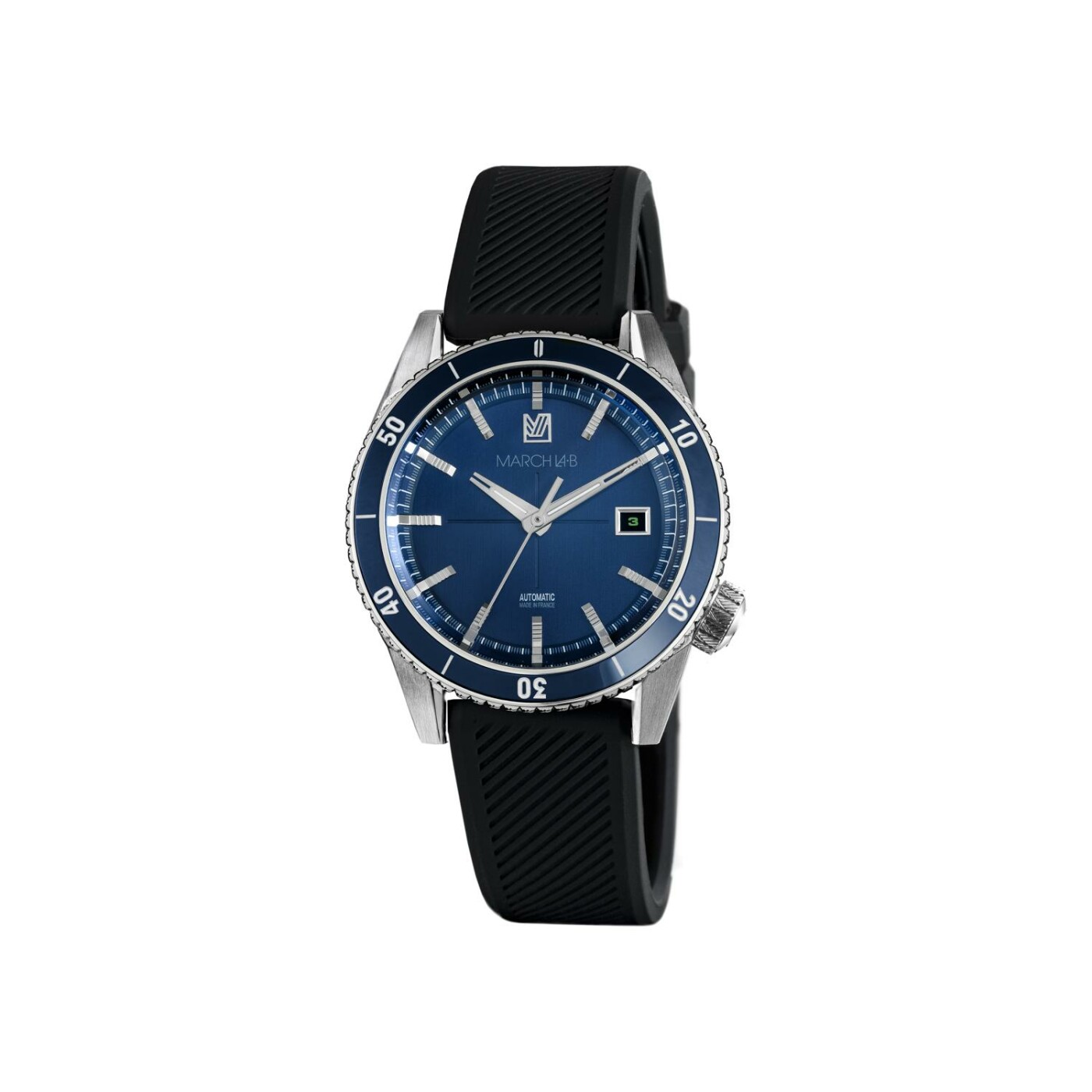 Montre March LA.B BONZER AUTOMATIQUE 41 MM - DOUBLE BLUE - Silicone Noir