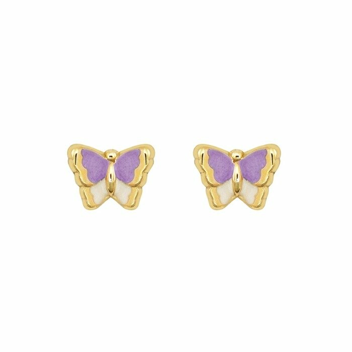 Boucles d'oreilles papillon en or jaune et email