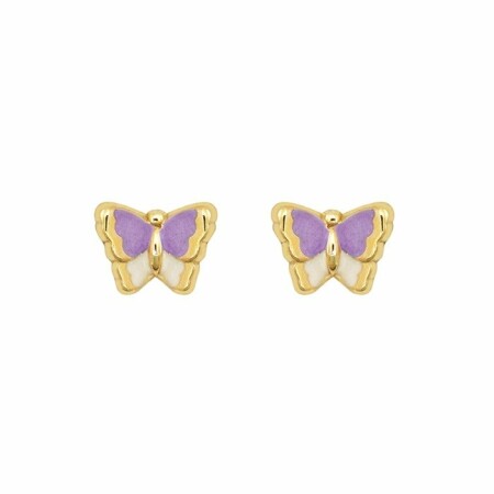 Boucles d'oreilles papillon en or jaune et email