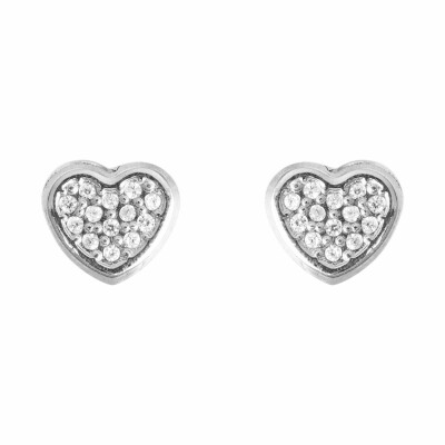 Boucles d'oreilles coeur en or blanc et oxydes de zirconium