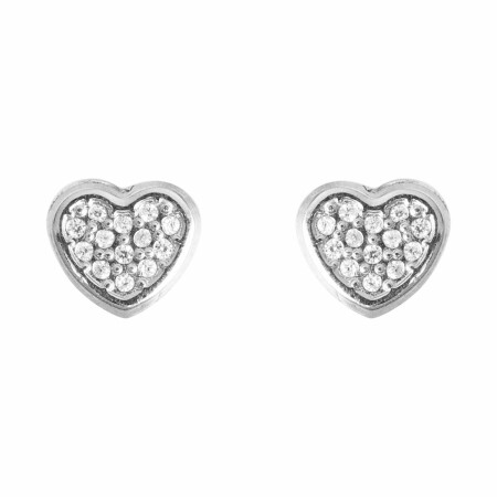 Boucles d'oreilles coeur en or blanc et oxydes de zirconium