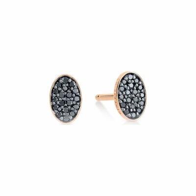 Boucles d'oreilles GINETTE NY ELLIPSES & SEQUINS en or rose et diamants noirs