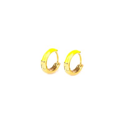 Boucles d'oreilles Simone à Bordeaux Les Attachantes Jaune pepsi en acier et métal doré émaillé