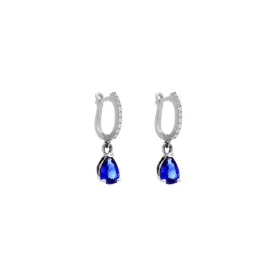 Boucles d'oreilles dormeuses Pierre Barro Absolu en or blanc, saphirs et diamants