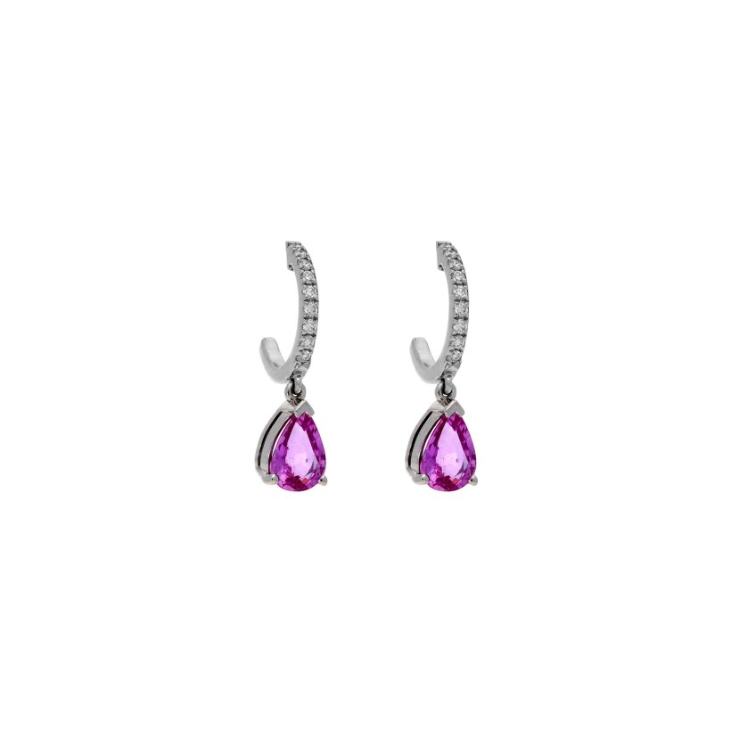 Boucles d'oreilles dormeuses Absolu en or blanc, saphirs roses et diamants