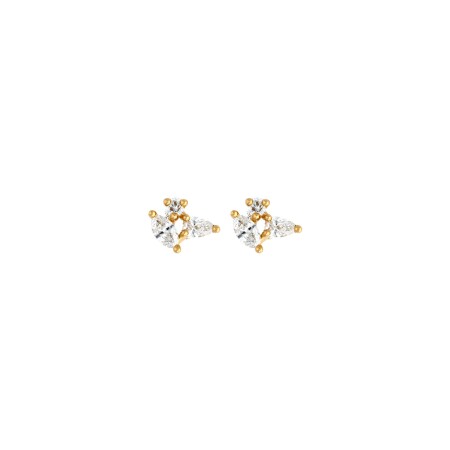 Boucles d'oreilles Puces Trio en or jaune et diamants